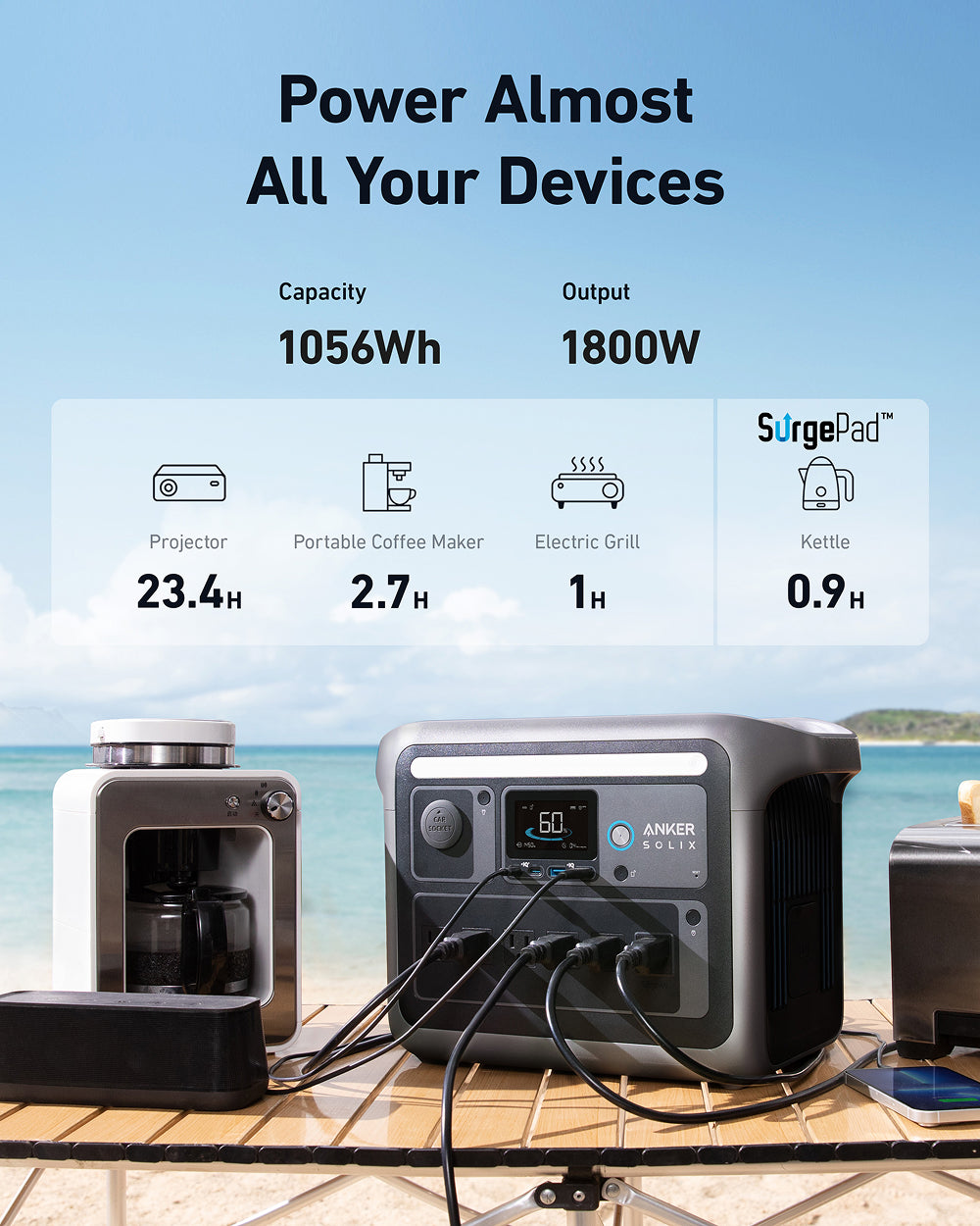 1,056Wh | 1,800W Portable Power Station | Anker SOLIX C1000