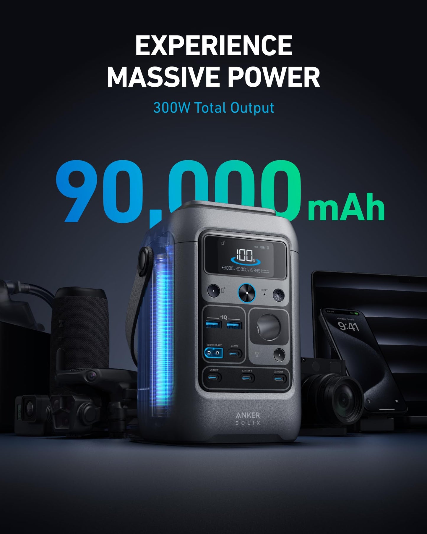 288Wh | 300W DC Portable Power Station (Anker SOLIX C300)